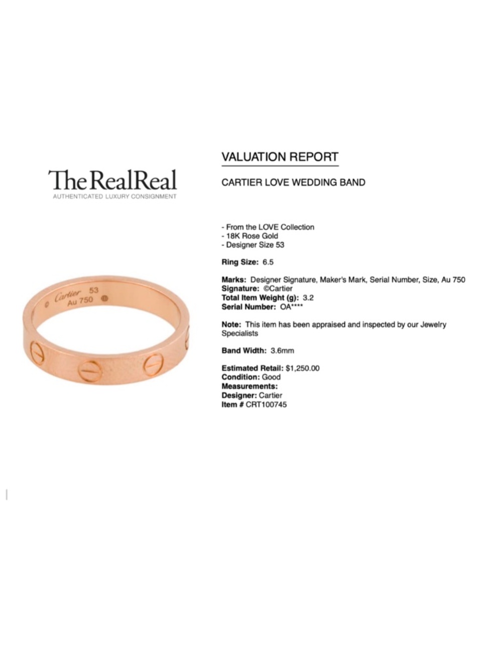 Cartier LOVE Wedding Band Size: 6.5 Retail $1,250 - Picture 9 of 9